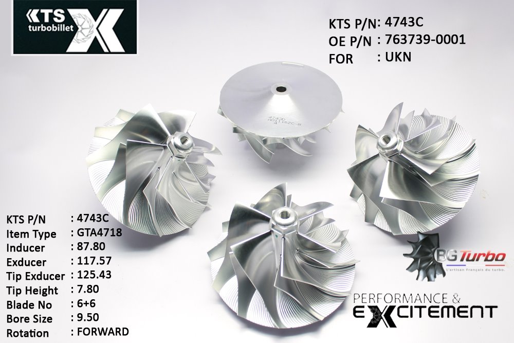 Turbo ROUE FORGÉE MFS PERFORMANCE - 6+6 PALES - INDUCER : 87,8 - EXDUCER : 117,57 - TYPE : GTA4718ANGLE : 55° - ROTATION : Forward - SUPER BACK : 8,08 - BORE SIZE : 9,5

